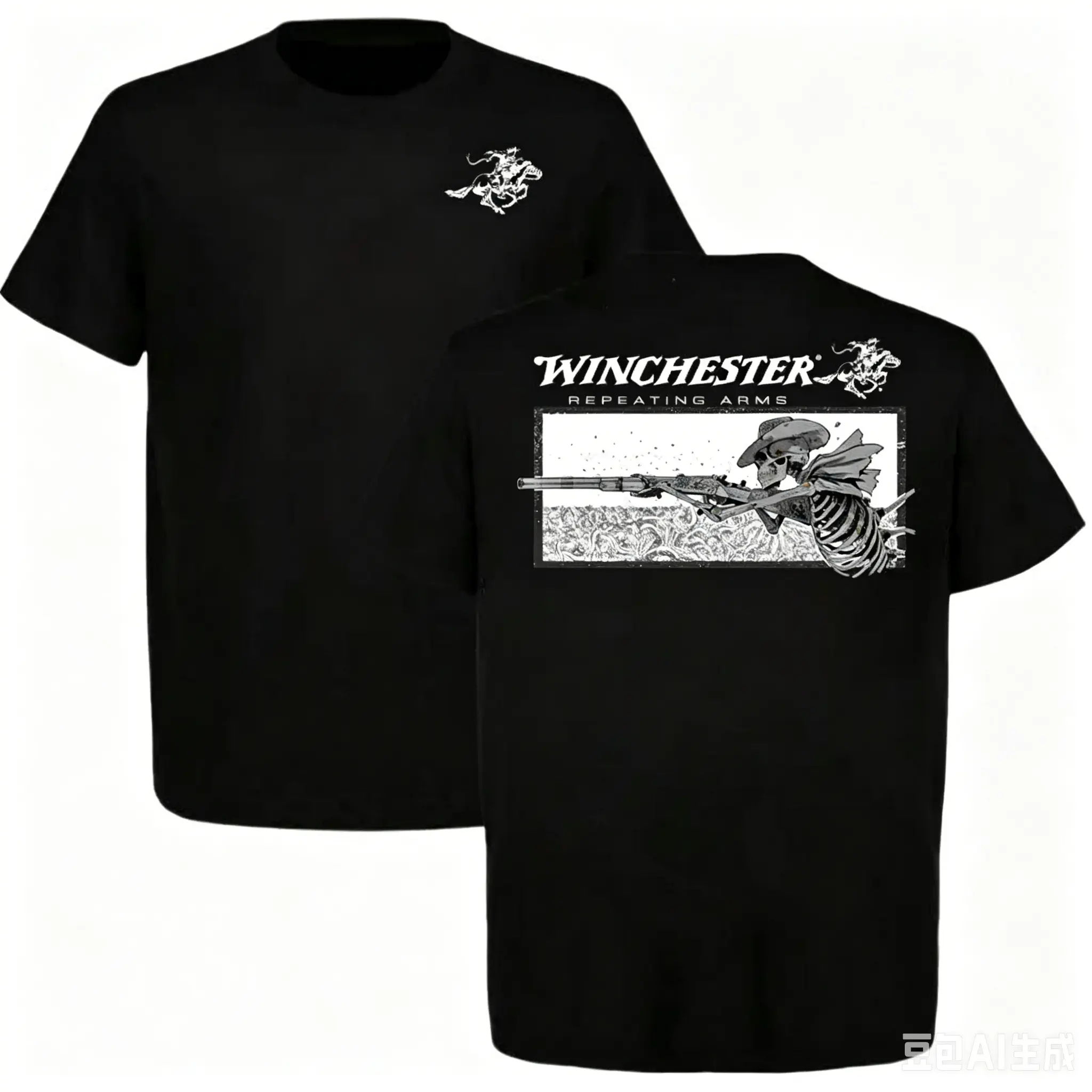 Winchester Repeating Arms T-Shirt - Skeleton Cowboy Graphic Tee, Vintage Western Americana Shirt