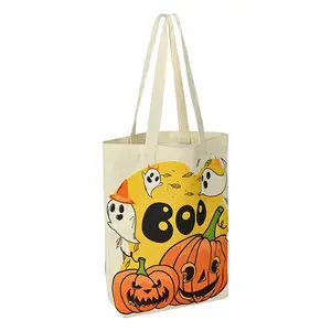 Trick or Treat Bags Halloween Bags 13.8X13.8'' Pumpkins Ghost Boo Bag Canvas Reusable Large Tote Bucket for Kids