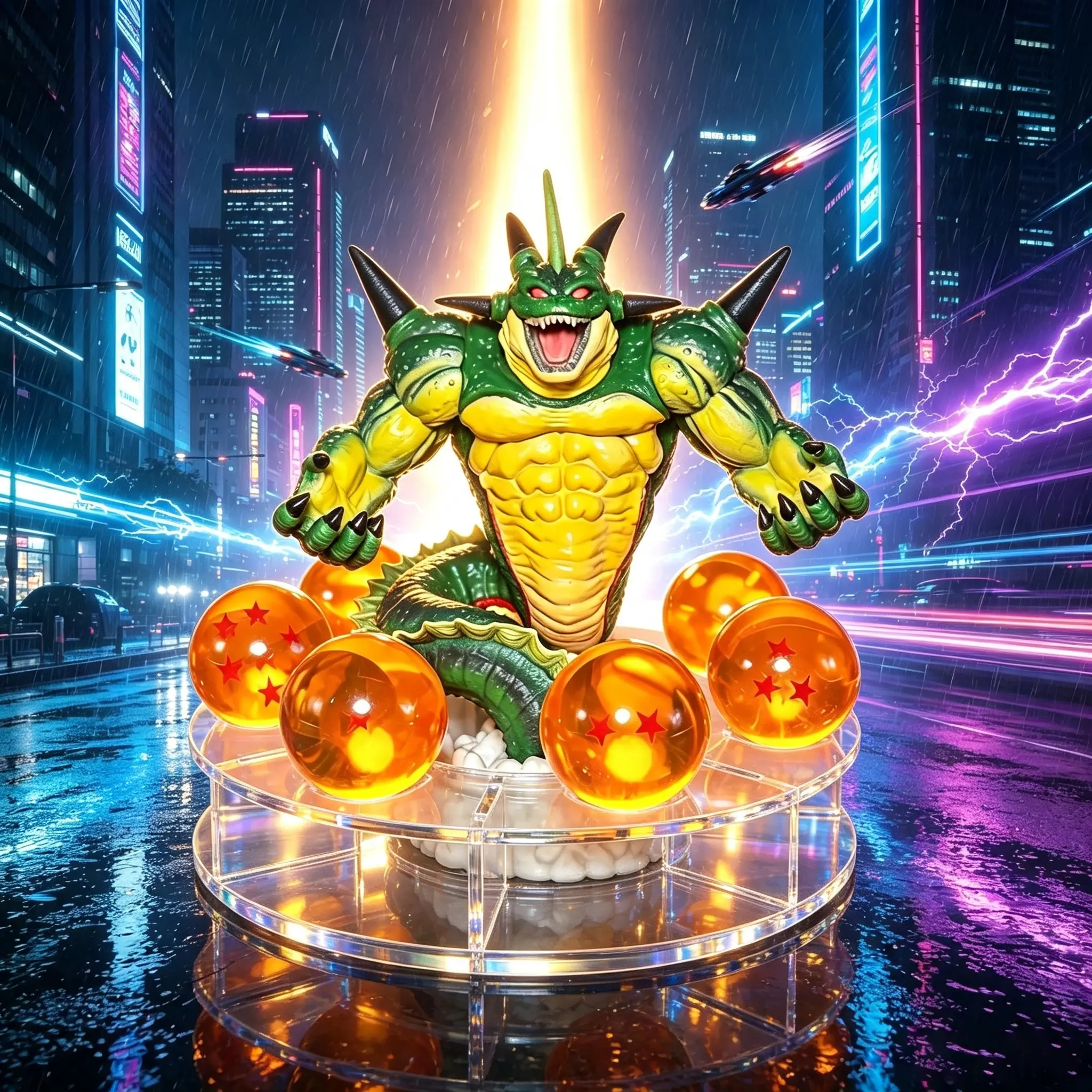 DBZ Anime Green Dragon Creature Figure with Star Crystal Balls Scene Statue, Collectible Model Desktop Ornament Gift for Fans