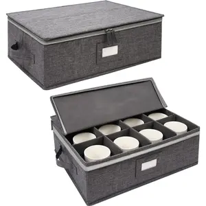 2 Pack Stackable Cup & Mug Storage - Holds 24 Coffee Mugs Tea Cups and Glasses, Hard Shell with Dividers Hard Top Sides, Stackable Grey Mug Storage Container