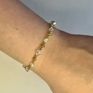 Gold Stacking Bracelet - AB Coated Glass Bicone Beads and Gold Seed Bead Stretchy Bracelet