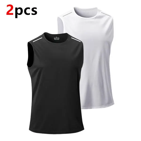Men's 2-Piece Fitted Quick-Drying Breathable Sports Sleeveless Vest Set, Gym & Outdoor Training Active Wear Tank Tops, Two Piece Sets