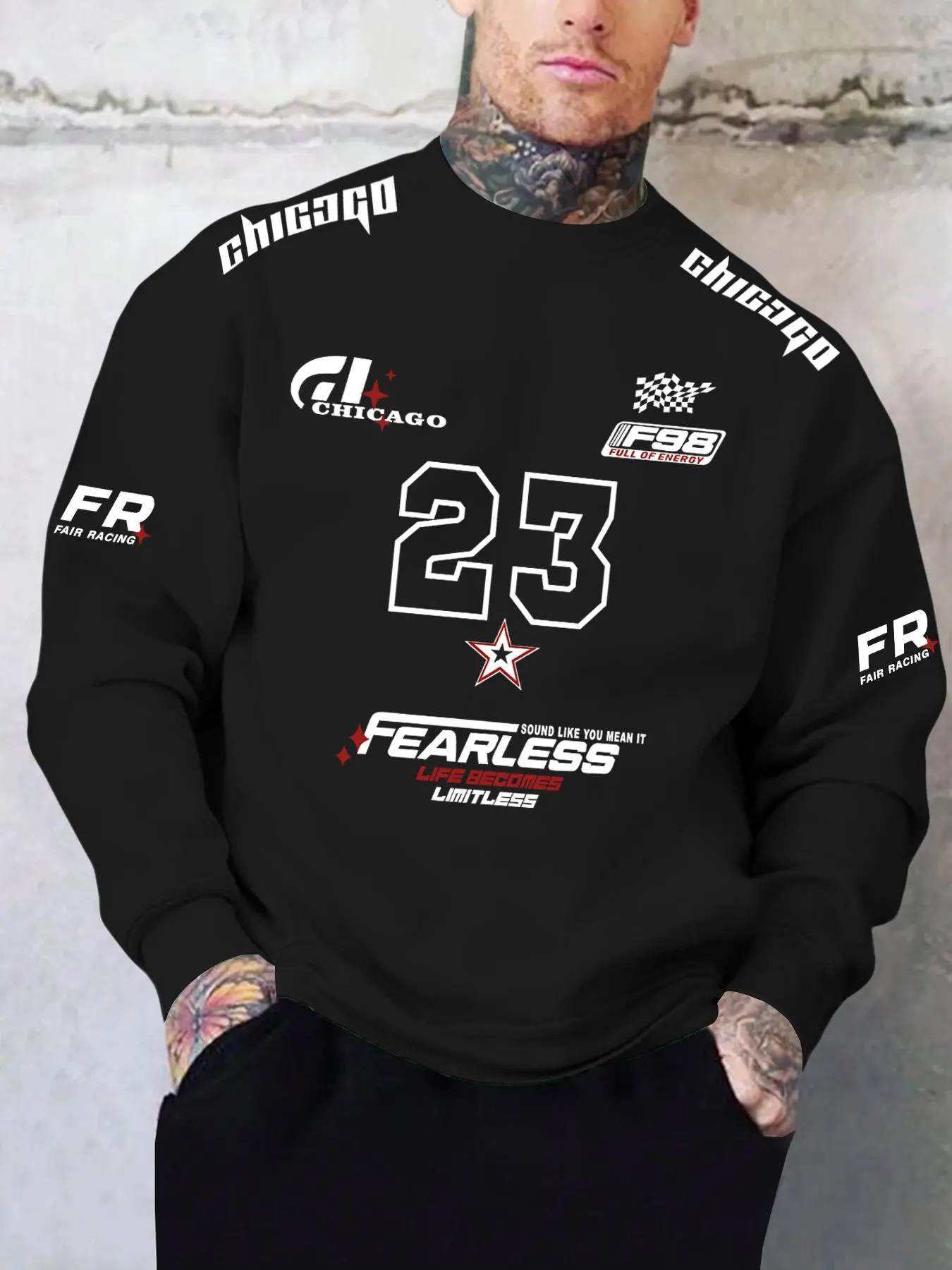 Men's Number Print Round Neck Sweatshirt, Loose Casual Long Sleeve Crew Neck Pullover for Daily Wear, Fashion Men's Top for All Seasons, Graphic Print Hoodie