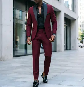 Men's Two Piece Linen Business Suit Slim Fit Formal Dress Suit with Dovetail Design Party