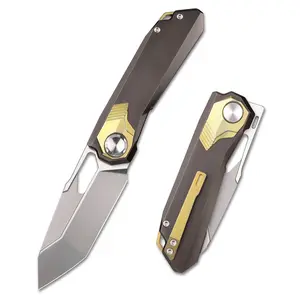 Remette Folding Knife - 3.15in M390 Steel, Titanium Handles, Button + Liner Lock - EDC Pocket Knife with Clip - Lightweight & Portable For Outdoor Carry  (RT-Peregrine Falcon)