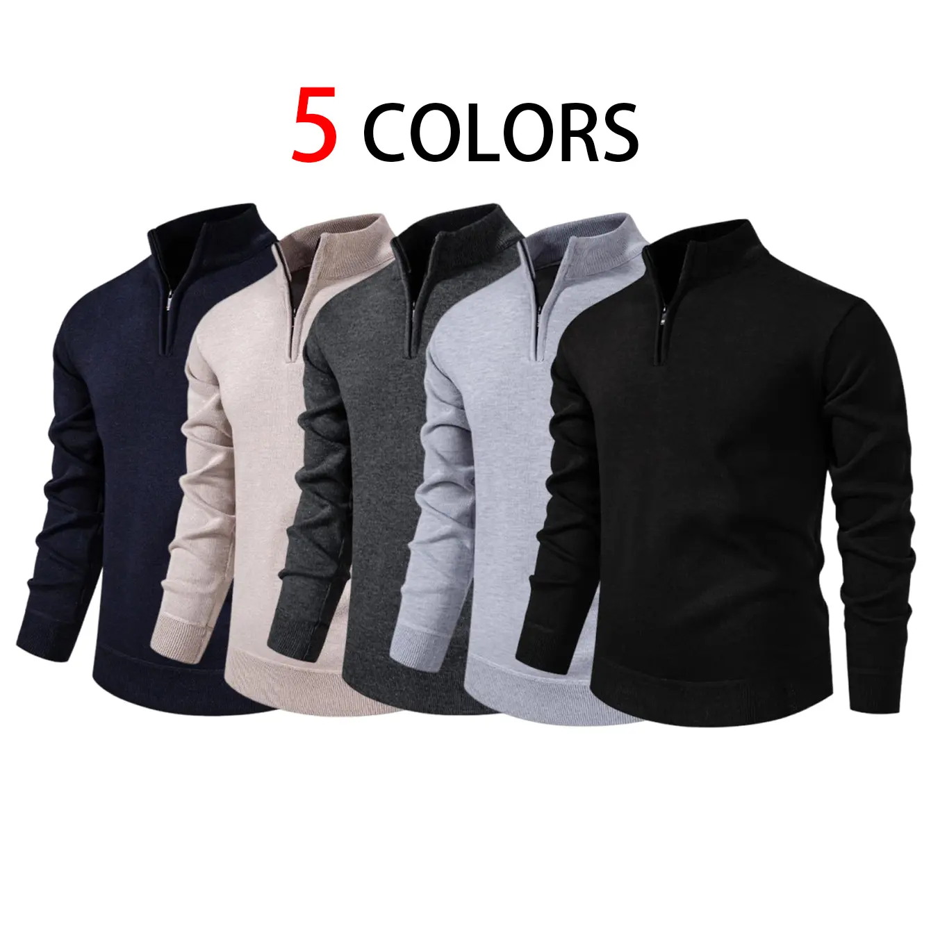 Men's Quarter-Zip Long Sleeve Knitwear Tops - Stylish Preppy Korean Polyester Mock Neck Pullover, Lightweight Ribbed Cuff Jumper, Warm Layering Casual Unisex Office/Outdoors Wear (Fall Winter, Thanksgiving, Easter)