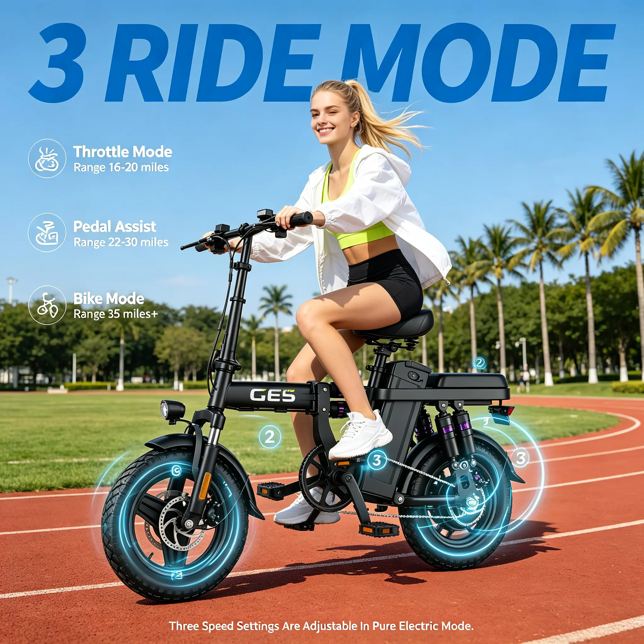 GE5 Foldable Electric Bike for Adults, Collapsible E-Bike Fits Vehicle Trunk for Coastal Rides and Beach Trips