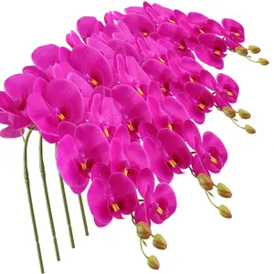 4pcs Faux Orchid Real Touch Signal Stem, 9 Large Flowers for Home Arrangement, Artificial Flowers for Home Decor, Office House Decoration