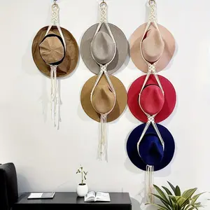 1/2/3 Layer Woven Bohemian Style Hat Rack with Tassels, Denim Hat Display and Storage, Wall Mounted Organizer, Handmade for Cowboy and Sun Hats, Wall Decor for Hats