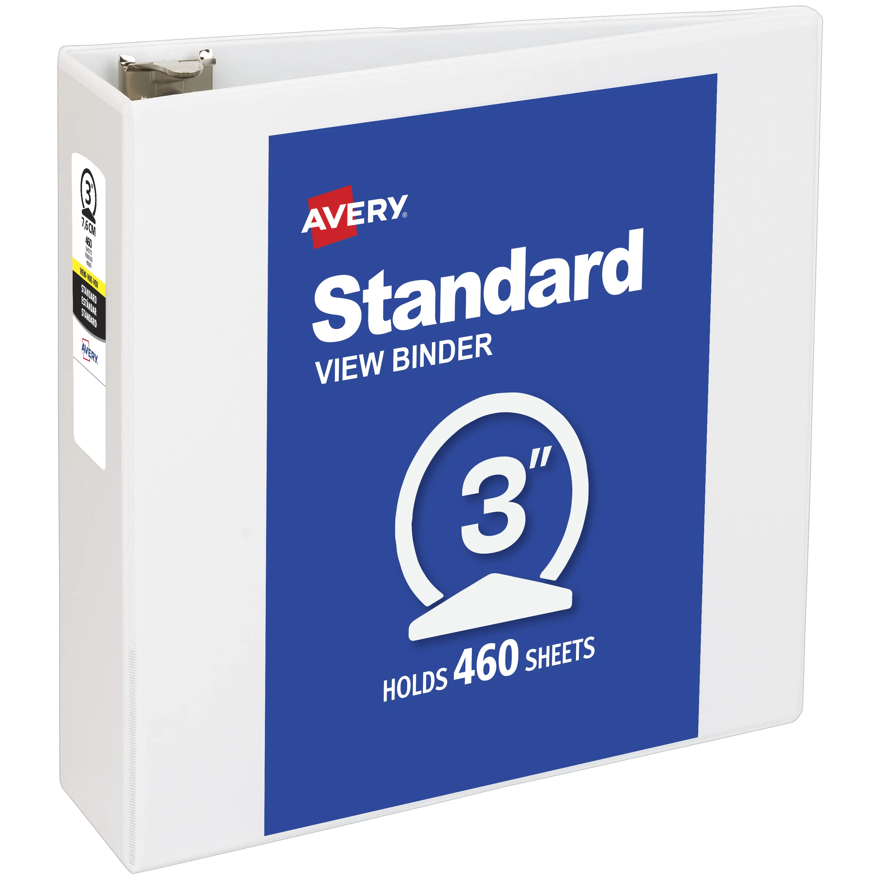 Avery® Standard View 3-Ring Document Binder, 3" Round Rings, 460-Sheet Capacity, 3.5" Wide Spine, 1 White Binder, Ideal for Lightweight Organization, Occasional Referencing (05800)