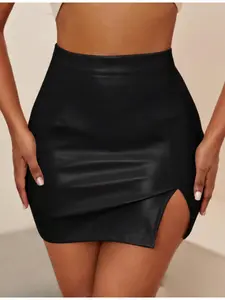 Classic Best-Selling PU Leather Sexy Slit Tight-Fitting Women's Mid-Length Dress, Stylish and Comfortable, Perfect for Parties and Events Skirts