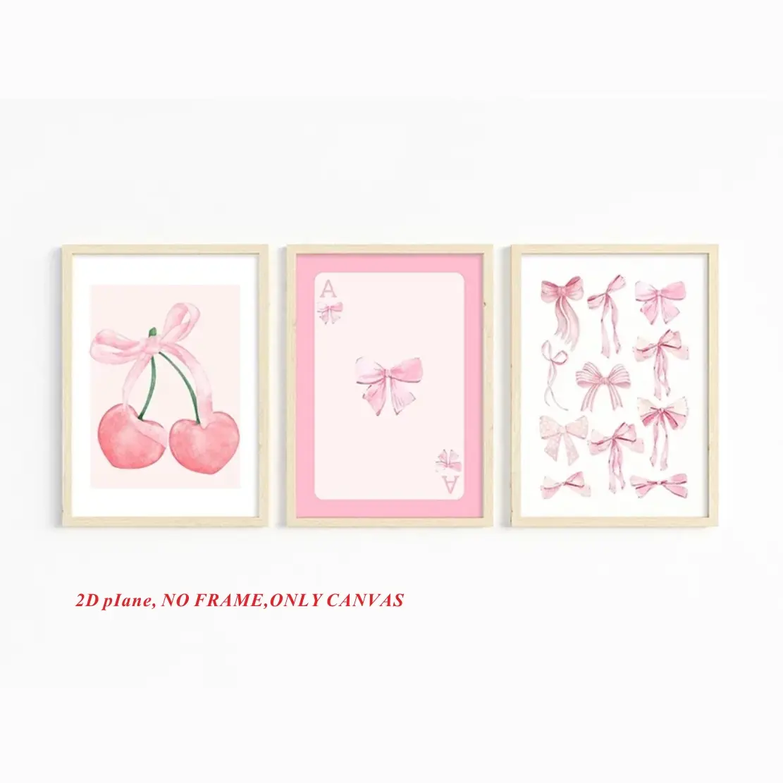 3-Piece Set, High-Definition Canvas Art, Decorative Artwork, Pink Bow Poster, Wall Decoration, College-Style Poster for University Dorm Decor, Watercolor Bow Print for Room/Bedroom Wall Decor, Canvas Printing, 2D Frameless Canvas Painting