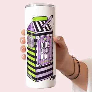 100% Beetle Juice Box Beetlejuice Halloween Bottle Drinkware Stainless Steel Straw 20 oz Skinny Tumbler