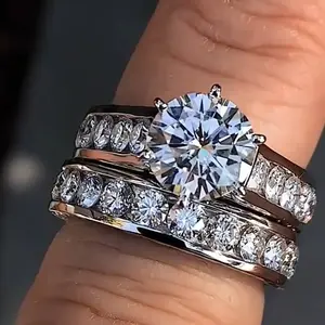 tiktok Best-selling jewelry Inlaid round zircon traditional gorgeous set ring couple rings Simple and stylish full circle gemstone ring