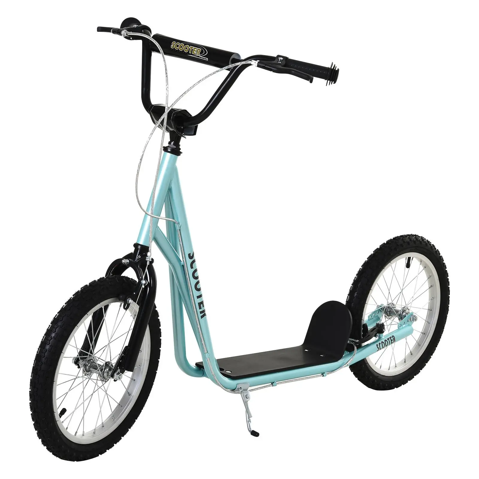 Aosom Youth Scooter Kick Scooter for Kids 5+ with Adjustable Handlebar Front and Rear Dual Brakes Inflatable Wheels, Blue