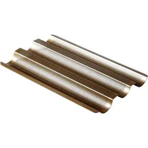 Non-Stick Perforated Carbon Steel Baguette Tray French Bread Baking Pan Mold Gold