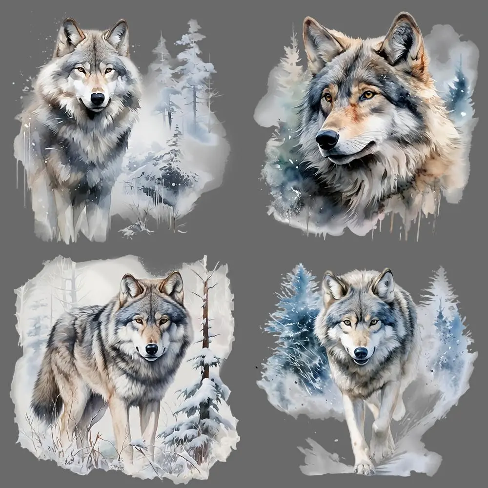 Wolf Pattern Watercolor Painting Iron on Transfer Sticker, 6 Counts/set DIY Heat Transfer Sticker, Washable Heat Transfer Designs for Clothes, DIY Clothing Decorations, DIY Kit, Crafts Art