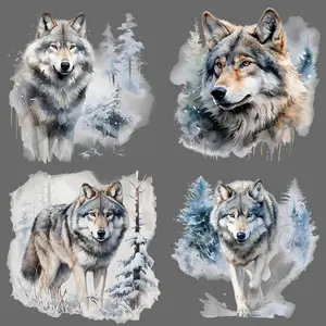 Wolf Pattern Watercolor Painting Iron on Transfer Sticker, 6 Counts/set DIY Heat Transfer Sticker, Washable Heat Transfer Designs for Clothes, DIY Clothing Decorations