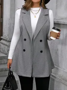 Elegant Fashion Plus Size Slim-Fitting Vest Top, Stylish Woven Outerwear for Spring & Fall, Perfect for Casual and Formal Occasions