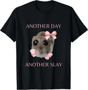 Sad Hamster Meme - Another Day Another Slay T-Shirt Pure Cotton Graphic Tees Menswear Top: Gifts for Men & Women