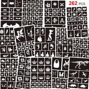 262pcs Temporary Tattoos Stencils for Kids, Face and Body Paint Stencils Kit, Girl Boy Glitter Tattoos Stencils for Kids School Show Birthdays