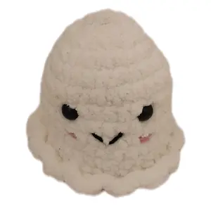 Big Fuzzy Crochet Ghost Figurine - Adorable White Plush Halloween Decoration