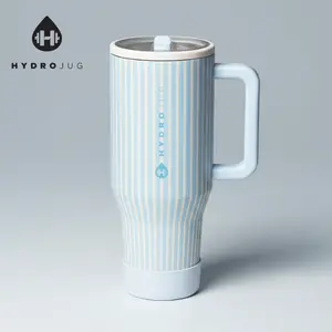 HydroJug Traveler 40 oz Water Bottle – Leak Resistant Insulated Tumbler with Flip Straw Lid & Handle, Cup Holder Fit, Stainless Steel, Rubber Base