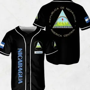 Nicaragua Baseball Jersey • Black Unisex Button Top • República de Nicaragua Seal & Flag • Custom Name Number • Nicaraguan Pride Gift