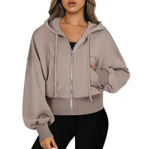 ANRABESS Hoodies for Women Zip Up Cropped Sweatshirts Casual Full Zip Jackets 2025 Fall Fashion Y2k Clothes With Pockets