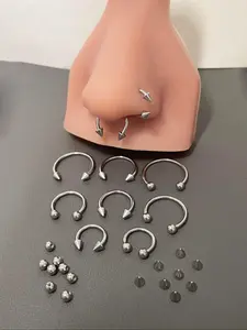 Stainless Steel Septum Ring, Horseshoe Hoop, Septum Clicker Ring, Threaded Balls & Helix Tragus Earrings, Eyebrow & Lip Ring Set, Durable Body Piercing Jewelry for Men & Women