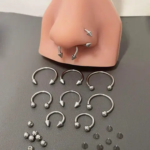 Stainless Steel Septum Ring, Horseshoe Hoop, Septum Clicker Ring, Threaded Balls & Helix Tragus Earrings, Eyebrow & Lip Ring Set, Durable Body Piercing Jewelry for Men & Women, Nose Ring Jewelry, Nose Piercings