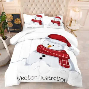 Cute Christmas snowman pattern, including 1 quilt and 1 or 2 pillowcases without pillowcores, suitable as Christmas gifts, soft children's and adult bedroom decorations