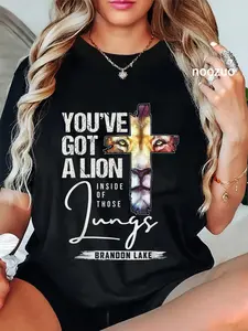 100% Cotton Let Your Lion Out Brandon Lake Merch Praise Jesus T-Shirt Christ Christian Tops