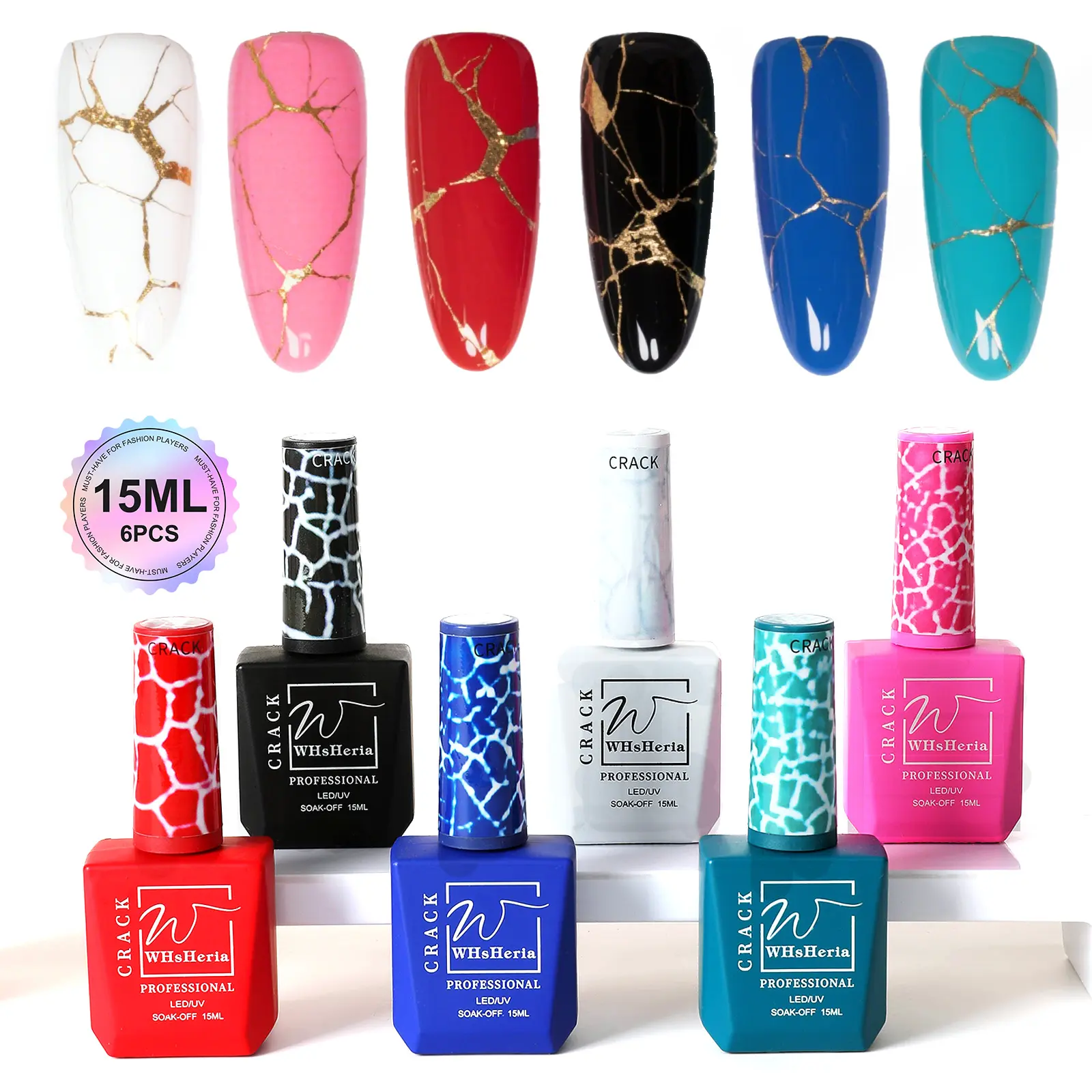 WHsHeria 6pcs 3D Crackle Gel Nail Polish Magic Crackle Nail Glue Crackle Polish Red Gel Spiral Nails Cool Crackle Pattern Pink Red Blue DIY Nail Art Design