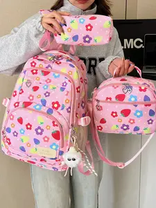 3pcs  Women's backpack with large capacity, random printed zipper closure, fashionable and versatile, suitable for students to go to school, campus, go to work, commute and travel. Women's backpack, Trendy backpack