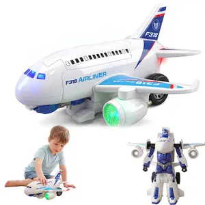 2-in-1 Auto‑Transforming Airplane Robot – Electric Omni‑Wheel, Obstacle Avoidance, Lights & Music, Great Toy for Boys & Girls