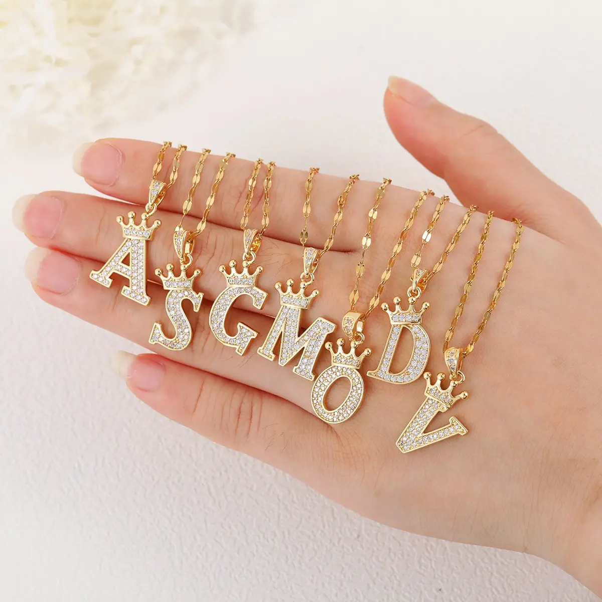 BIGWIG Women's Dainty Initial Letters Necklace - A-Z Full Diamond Pendant, Long Gold Copper Chain Daily Wear Costume Jewelry, Ideal Gift for Women summerwins