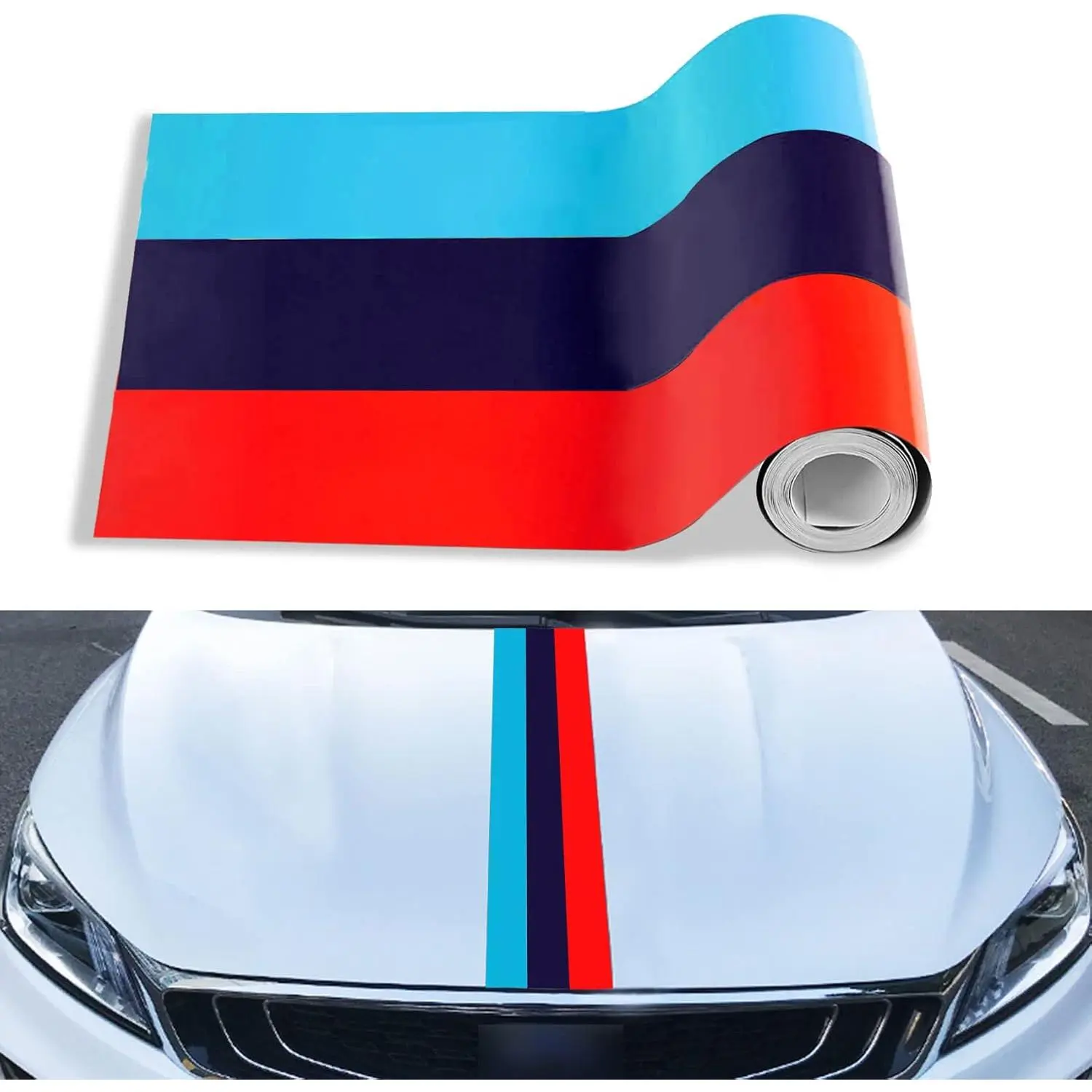 78"x5.9" Color Stripes Car Truck Decal - Adhesive Peel-and-Stick Waterproof DIY Exterior Modification Sticker for Car Hood, Roof (German Flag, Italy Flag Designs), Large Size