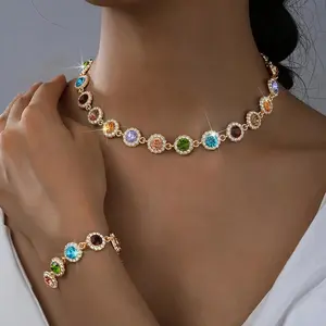 Stylish & Unique Colorful Zircon Bracelet & Necklace Set Premium Women's Jewelry Ideal Holiday Gift Coordinated Look