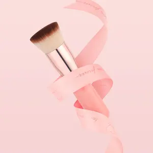 VVcare Flat Top Kabuki Foundation Brush - Premium Makeup Brush for Liquid, Cream, and Powder - Buffing, Blending, and Face,Pink Glass Skin Makeup