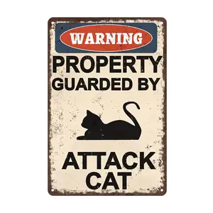 12"x8" Vintage Aluminum Attack Cat Warning Sign - Multipurpose Retro Poster Gift for Outdoor Wall Decor Room Lounge Gate Hanging