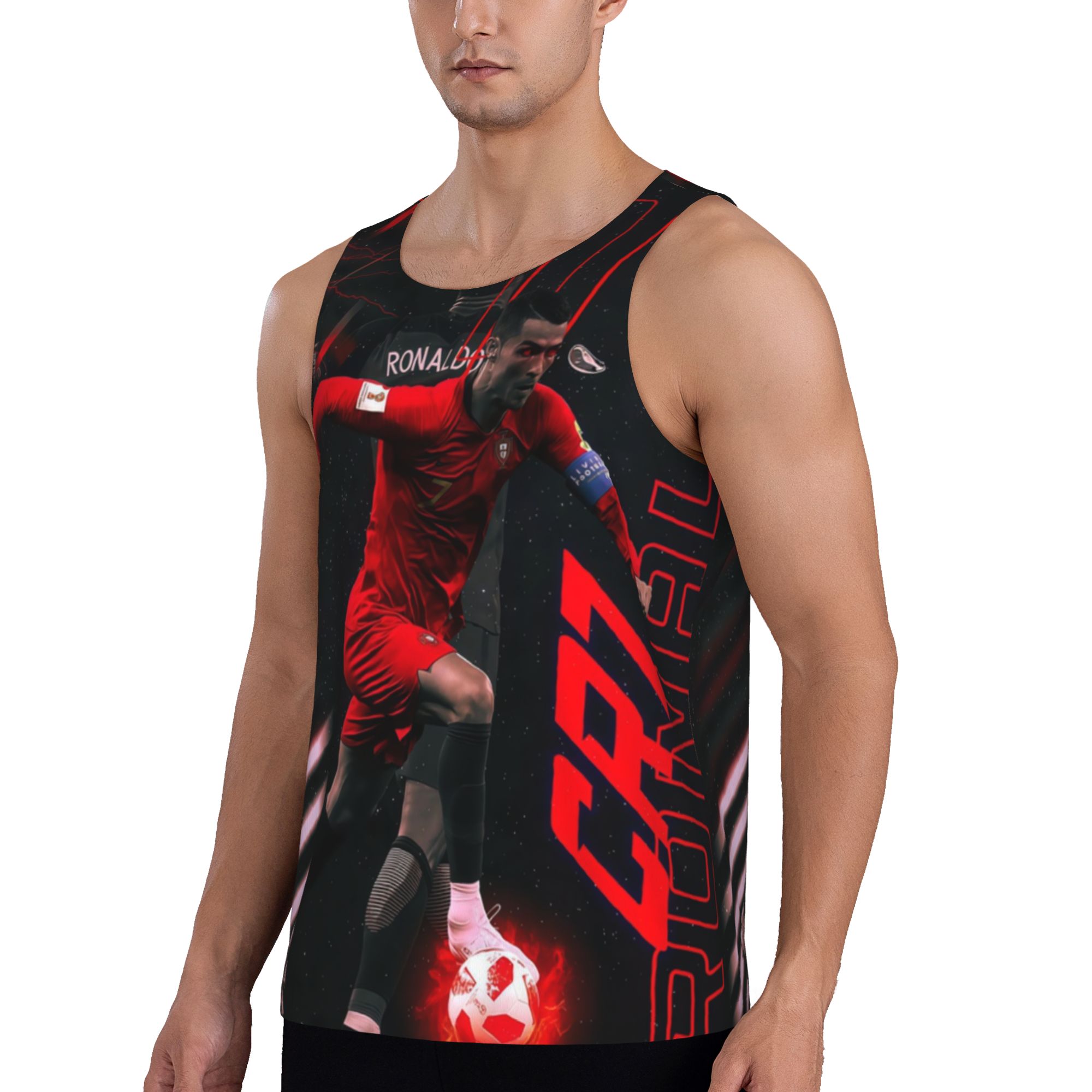 Cristiano Ronaldo #7 Portugal Fire Edition Graphic Sleeveless Tank Top for Men Men's Ronaldo Football Fire Graphic Muscle Shirt | Breathable Summer Sports Vest