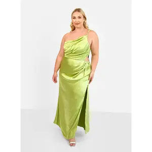 Emma Satin One Shoulder Maxi Dress - Chartreuse