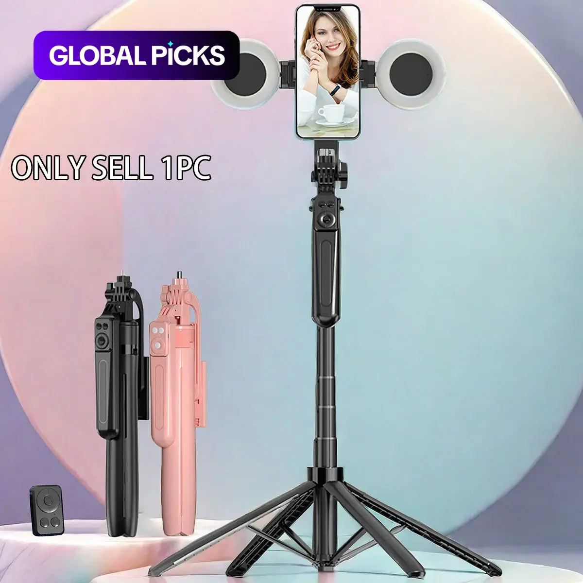 Wireless Selfie Stick with 2 Fill Lights, Remote Control Portable Foldable Tripod Stand, Smartphone Vlog and Camera Accessories, Travel Tripod #GLOBAL PICKS