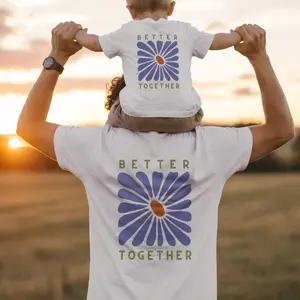 Better Together Dad and Child Matching Outfit Set - Father and Child Retro Floral Print T-Shirt - Matching Family Outfit Gift for Dad and Baby KJ4ID