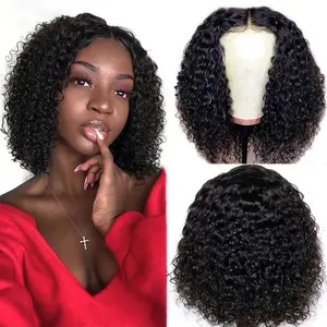 4X4 Jerry Curly Short Black Bob Wig with Transparent Lace Wigs Curly PrePlucked Remy Human Hair Wigs For Black Women Short Curly