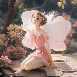 Resin Fairy Figurine with Dress, Adjustable Wings, Indoor Decoration, Cute Home Decor, Perfect Gift Idea