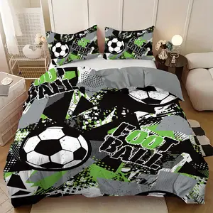3-Piece Bedding Set (1 Fitted Sheet + 2 Pillowcases), Football Pattern Print, Soft Comfortable, Zipper Closure