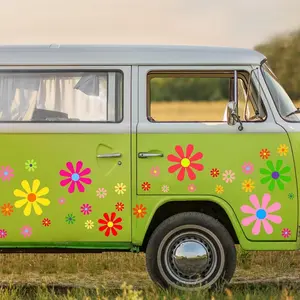 12 Sheets Daisy Stickers, 130 Pcs Flower Car Decals, Self Adhesive Vinyl Retro Butterfly Flower Stickers For Car Bumper, Mirror, Window Clings, Laptop & Wall Decoration (Multicolor, Daisy)