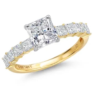 Gem Stone King 2.50 Cttw IGI Certified Lab Grown Diamond 14K Two-Tone Gold Engagement Ring for Women | Center Diamond: 1.50 Ct Princess Cut | D-E Color | VS1-VS2 Clarity